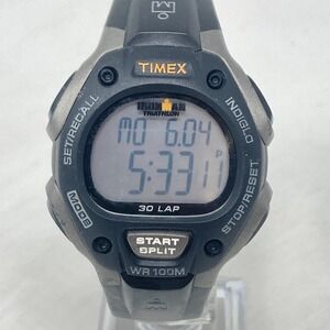 Timex Ironman Watch Men Digital Black Gray Day Date Indiglo 30 Lap Alarm Chrono